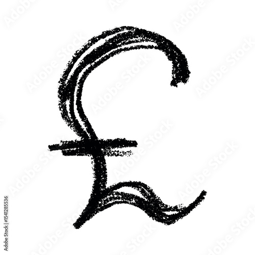 Hand drawn british pound currency symbol. Brush stroke doodle. Single element for design