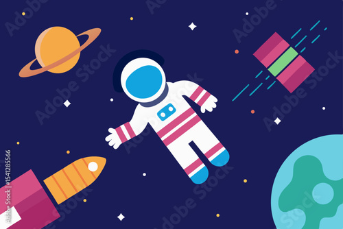 Astronaut Floating in Space A Cosmic Adventure Illustration