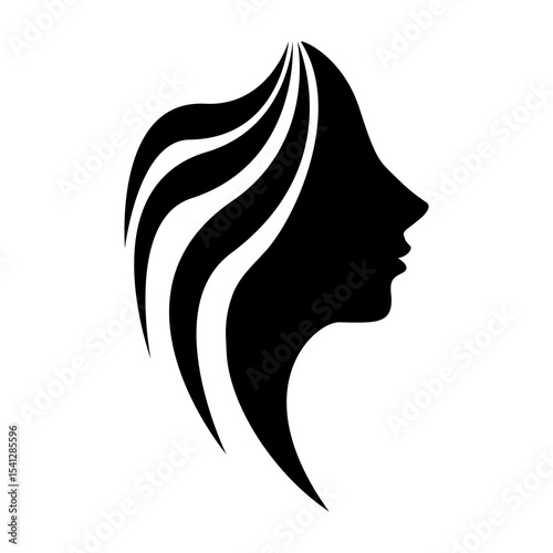 Beauty long-hair girl vector silhouette, Hair and face salon logo vector. Vector illustration design.