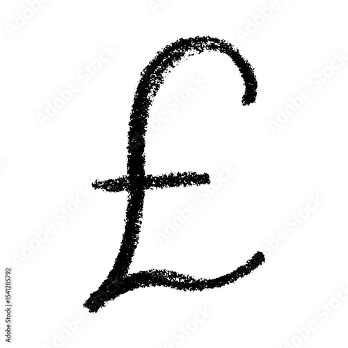 Hand drawn british pound currency symbol. Brush stroke doodle. Single element for design