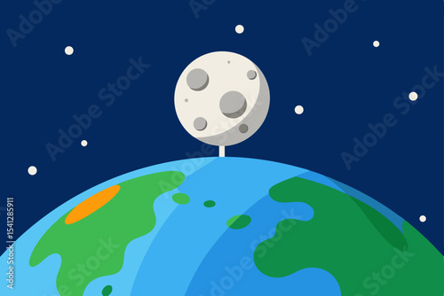 Earth and Moon A Celestial Dance in Space - Flat Design Illustration