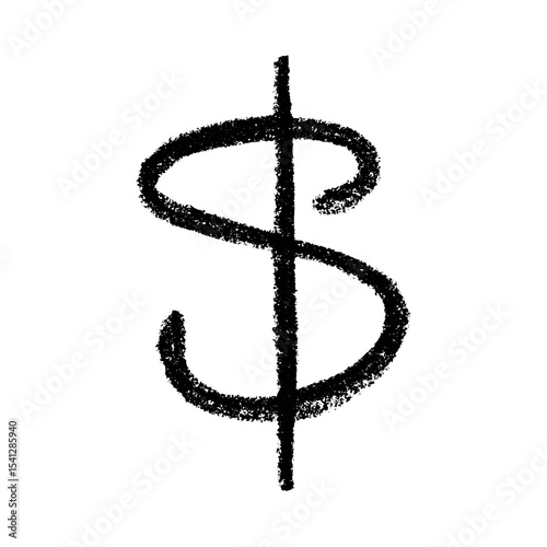 Hand drawn dollar currency symbol. Brush stroke doodle. Single element for design