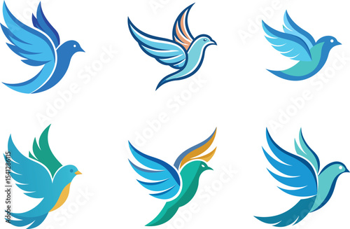 Six Stunning Blue Bird Logos Perfect for Branding Design Projects needing a free flight symbol of peace and freedom
