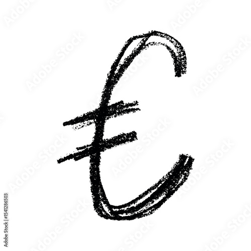 Hand drawn euro currency symbol. Brush stroke doodle. Single element for design
