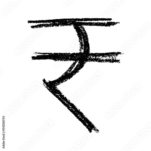 Hand drawn rupee currency symbol. Brush stroke doodle. Single element for design