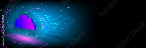 The concept of cloud technology work together with  technology to help send and receive information through maximum efficiency,Vector illustration fantastic style,Cloud technology concept
