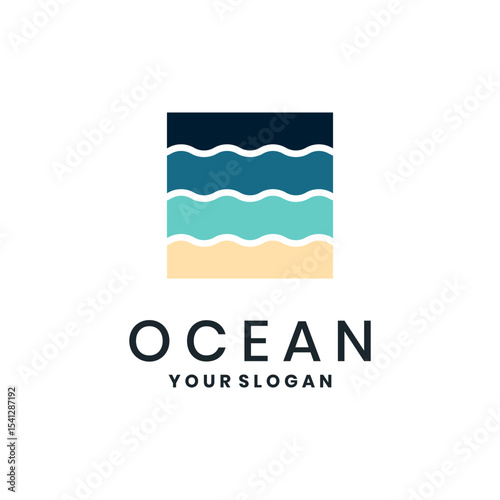 Ocean wave logo design with sea and beach concept