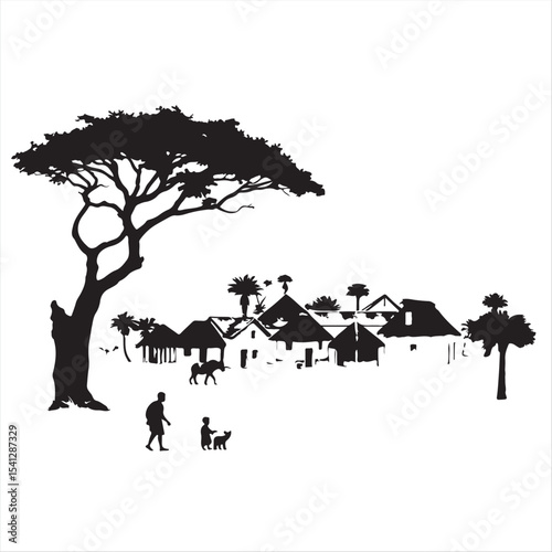an African village silhouette