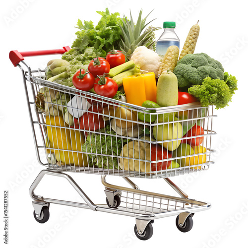 Shopping cart filled with groceries