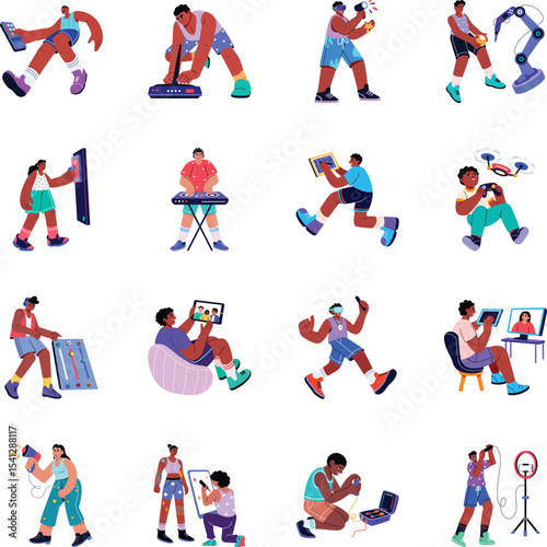 Pack of Electronic Devices Flat Illustrations 

