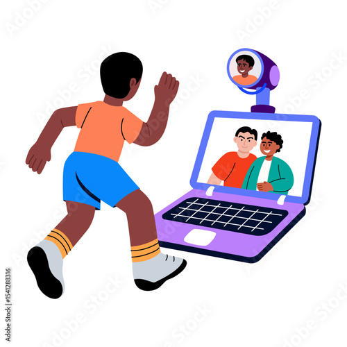 A flat style illustration showing a person doing video chat