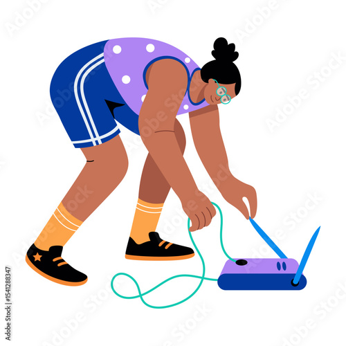 A flat style illustration showing a person checking wifi