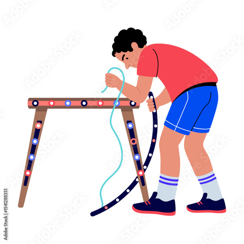 A flat style illustration showing a person taping light