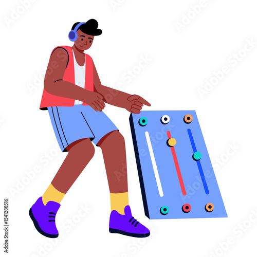 A flat style illustration showing a person using sound mixer