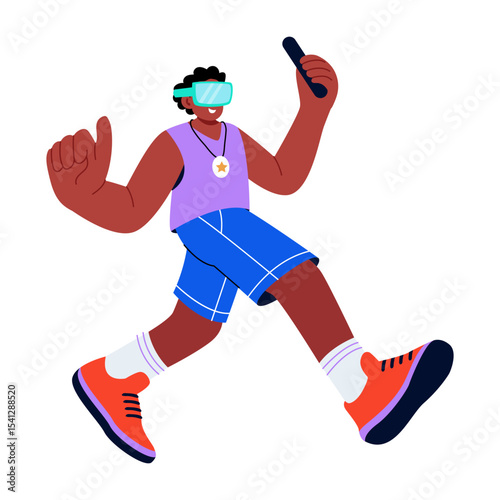 A flat style illustration showing a person using vr technology