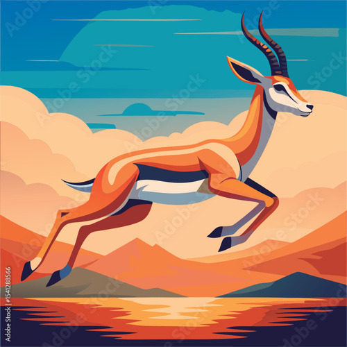 Fast Gazelle Leaping Across Savanna