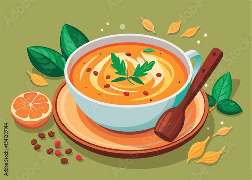 Creamy soup in a bowl. ready to eat.