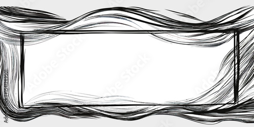Abstract black sketch frame with dynamic flowing hand drawn lines forming rectangular border for modern artistic design background or template decoration