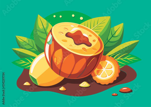 Vector illustration of a Delicious tropical fruit dessert.