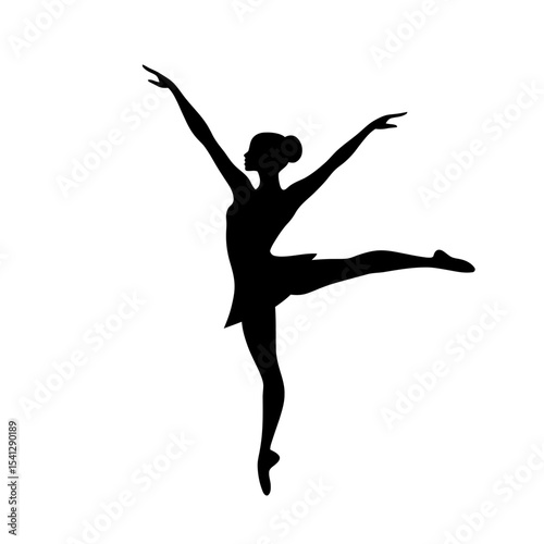 Silhouette of ballet dancer performing arabesque pose with arms extended in elegant dance movement vector illustration