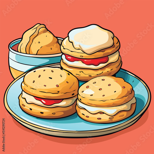 Delicious scones with jam and cream.
