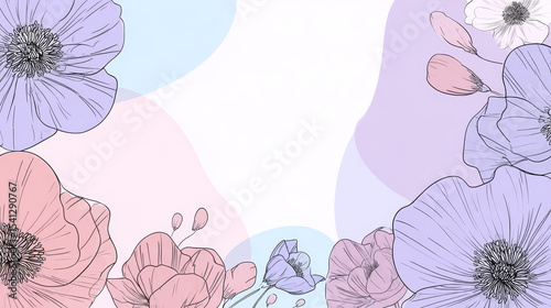 Editable banner background with soft pastel floral line art and ample space for custom text, suitable for digital or print designs