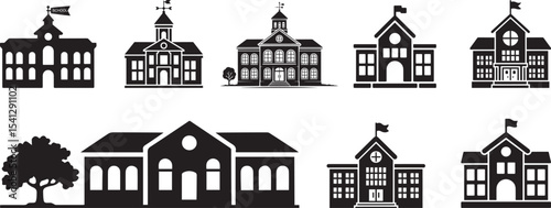 Collection of school building silhouettes various styles. eps-10