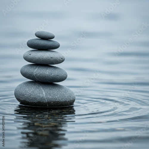 Serene Stacked Stones in Calm Water A Symbol of Balance and Tranquility