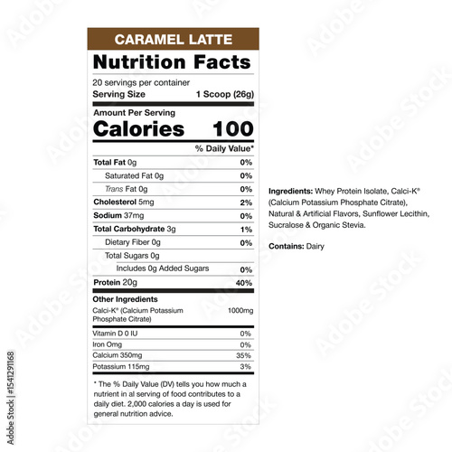 Caramel Latte Protein Powder Nutrition Label – High Protein Supplement Facts