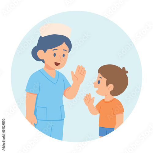 Nurse Waving to Boy

