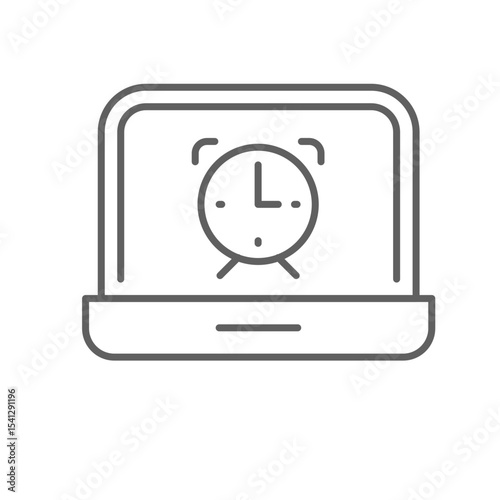 Clock on laptop icon in outline style Editable thin line symbol of time pressure digital overwork stress fatigue burnout for remote working concept and productivity loss