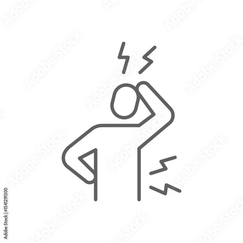 Back and head pain icon Thin line editable stroke symbol showing physical stress symptoms of mental burnout and overwork