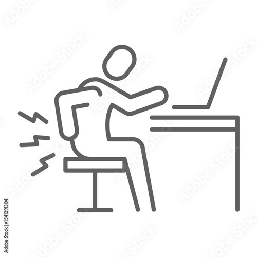 Lower back pain icon Thin line editable outline symbol showing remote worker fatigue sitting posture discomfort and office stress