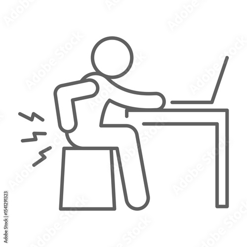 Remote work pain icon Outline style symbol showing employee suffering from ergonomic issues and lower back stress