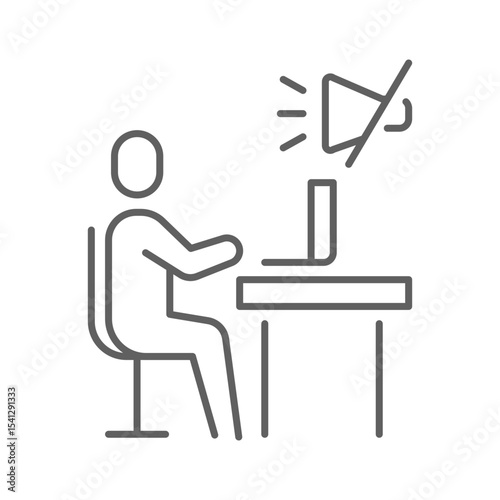 Remote worker camera off icon Outline symbol of person disabling video during online meeting due to stress fatigue or burnout in thin line style
