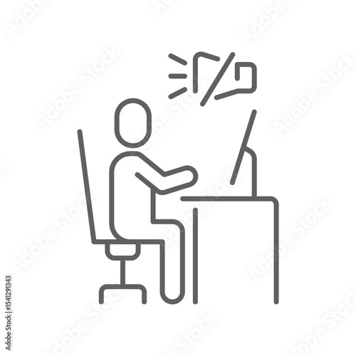 Muted video call fatigue icon Editable stroke showing employee turning off camera while working remotely under digital stress or exhaustion