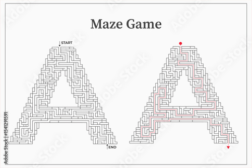 Alphabet letter A maze game pattern decorative design template