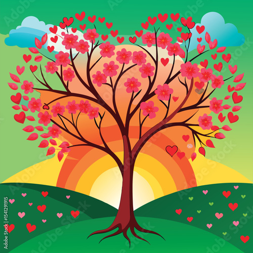 Vector illustration of a Love blossoms in springtime.