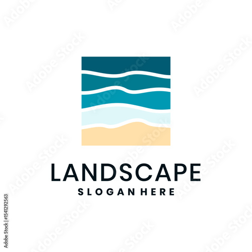 Abstract landscape logo with ocean waves