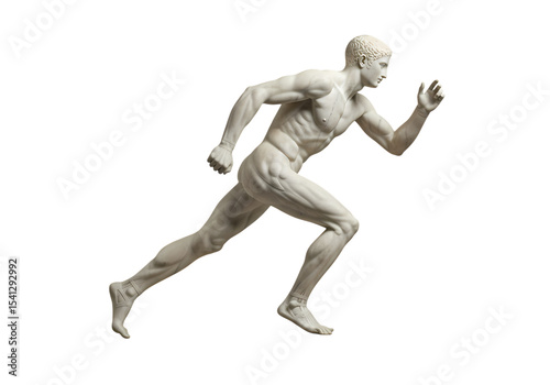Sculptural Depiction of a Sprinter in Motion isolated on transparent baackground