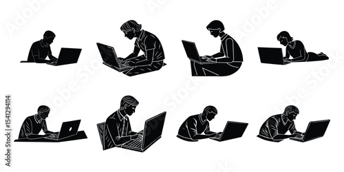  Freelancer Working on Laptop  Silhouette