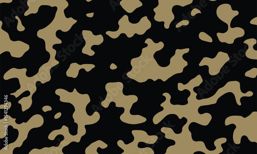 Seamless beige and black camouflage pattern with abstract organic shapes, perfect for military themes, fashion design, textile prints, or digital backgrounds.

