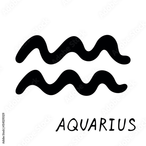 Hand drawn aquarius zodiac sign Esoteric symbol doodle Astrology clipart Element for design