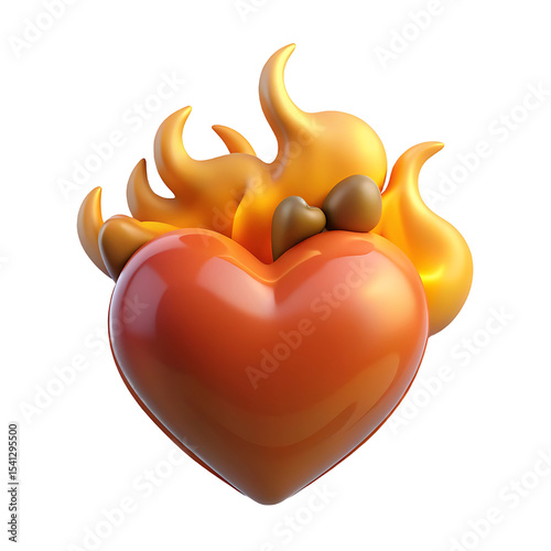 Flaming heart with small hearts isolated on transparent background