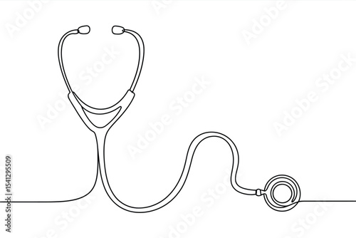 Single line drawing of a medical stethoscope