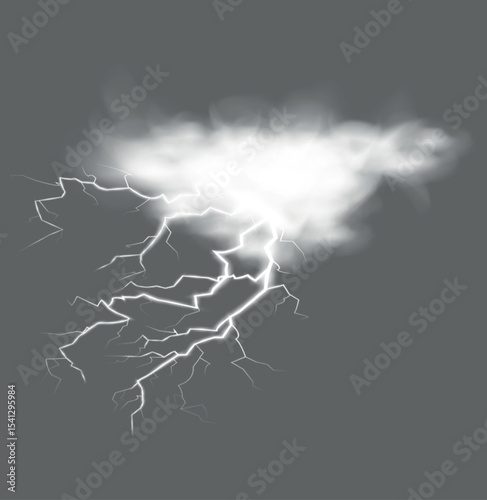 Realistic Lightning Vector – Thunderbolt Flash on Transparent Background