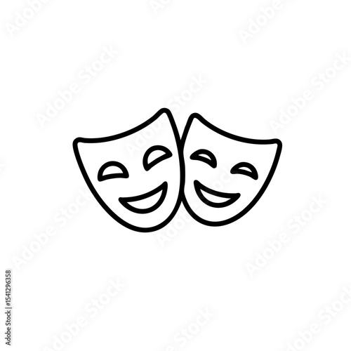 Comedy theater masks icon in black line style
