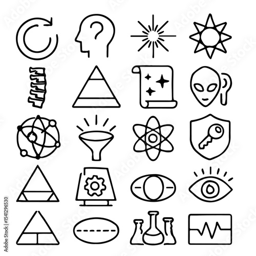 A versatile set of vector icons and symbols for web design, featuring black silhouettes ideal for travel, summer, or religious illustrations
