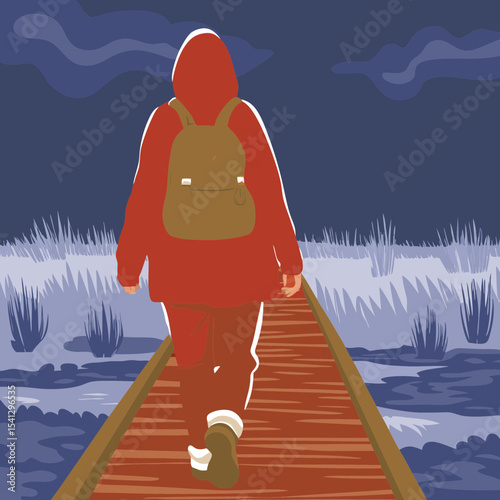 Night Hike, Minimalist Vector Art