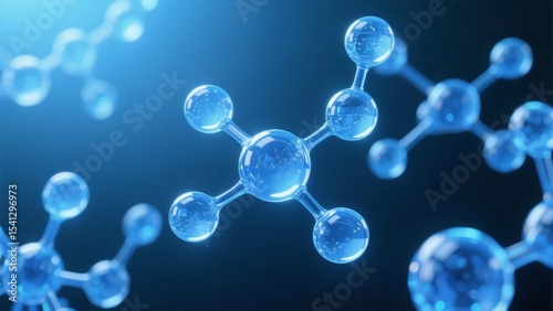 Blue Molecular Structures Floating in a Dark Background